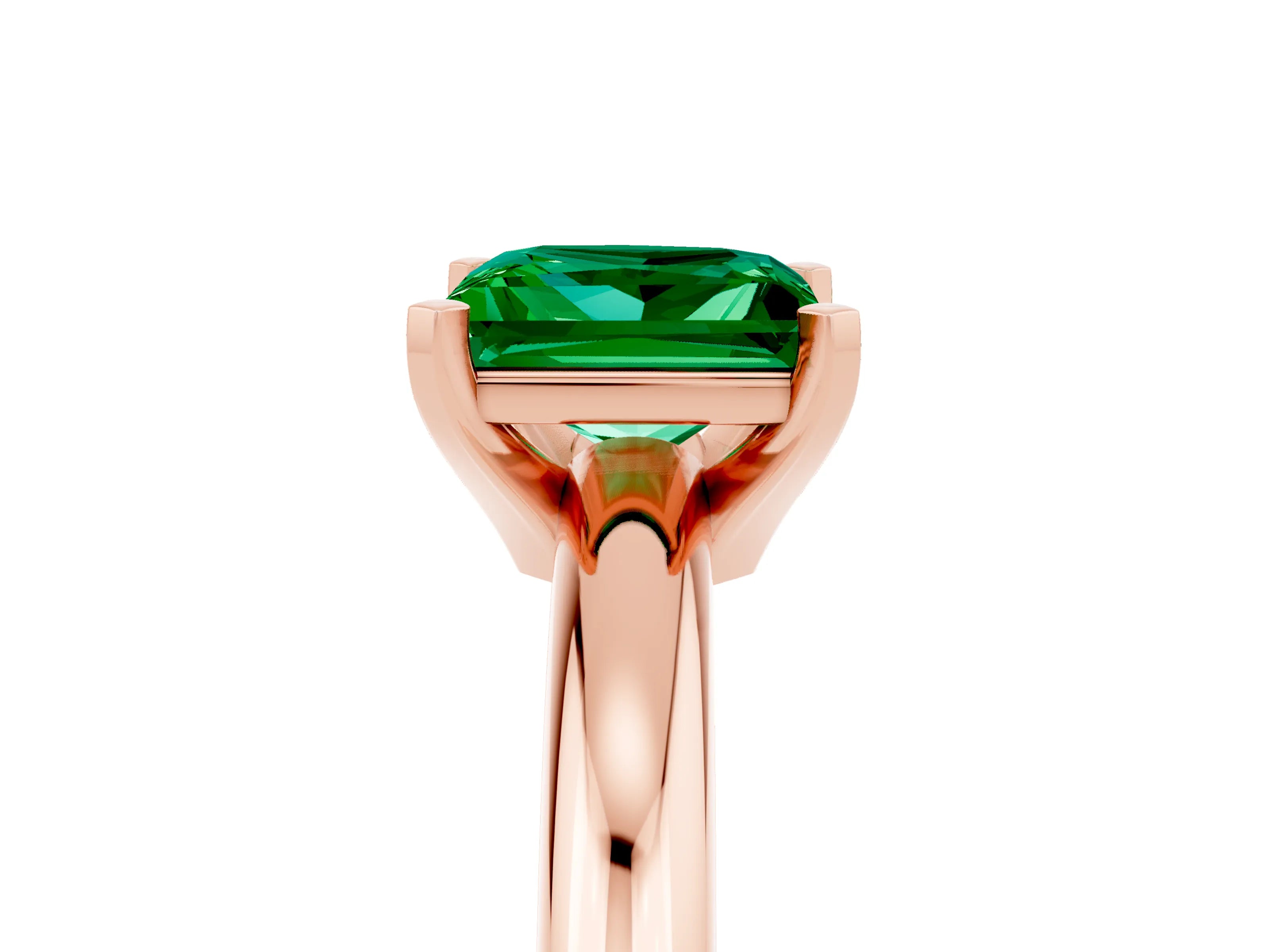 Rose gold Princess Cut Emerald Solitaire Engagement Ring with Round Band and Four-Prong Setting_5