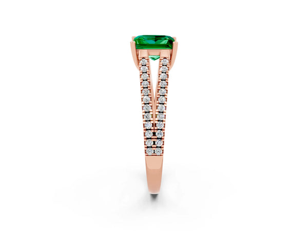 Rose gold Princess Cut Emerald Solitaire Engagement Ring with Split Shank Pavé Band