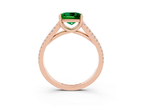 Rose gold Princess Cut Emerald Solitaire Engagement Ring with Split Shank Pavé Band_3