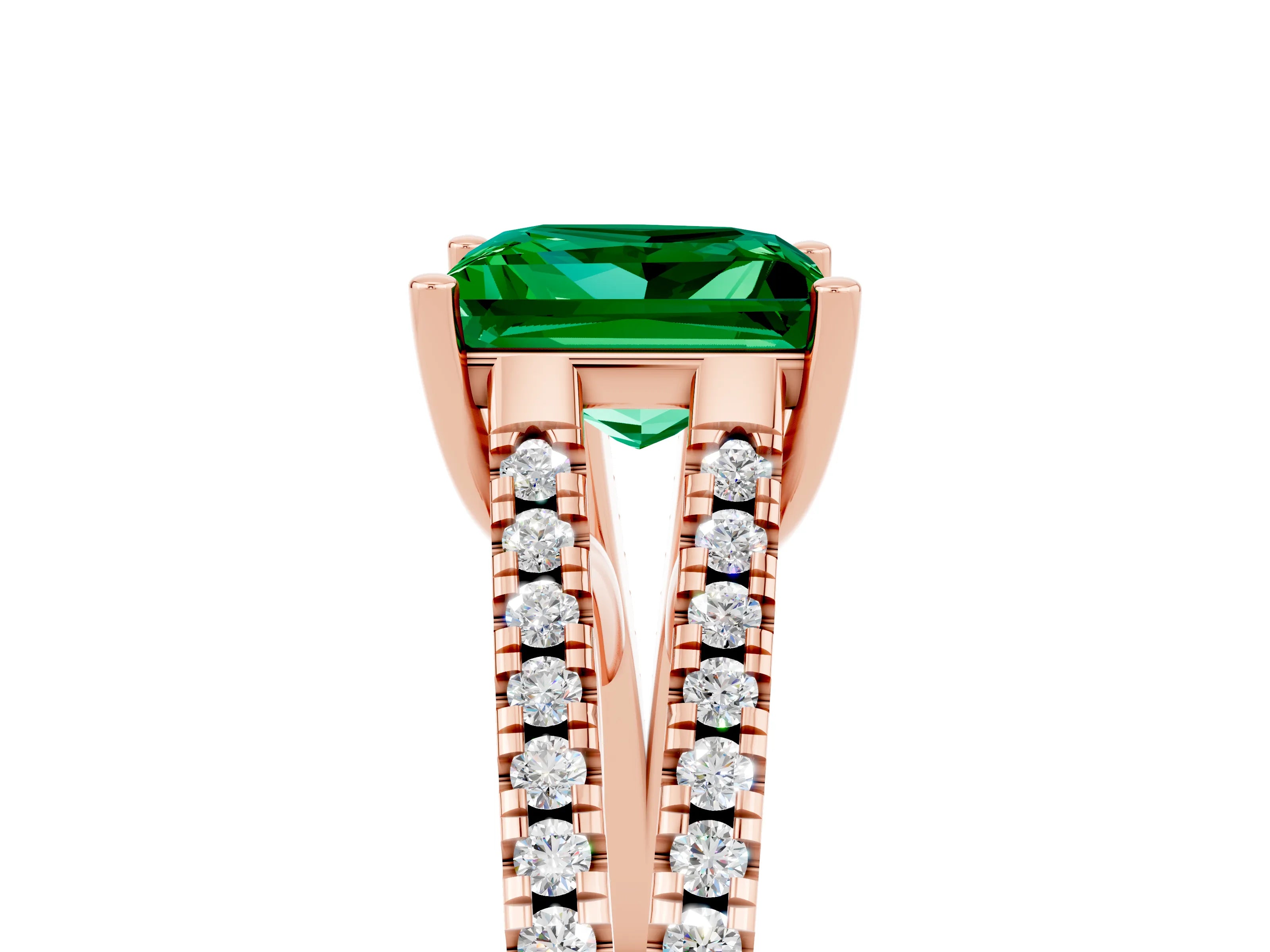 Rose gold Princess Cut Emerald Solitaire Engagement Ring with Split Shank Pavé Band_5