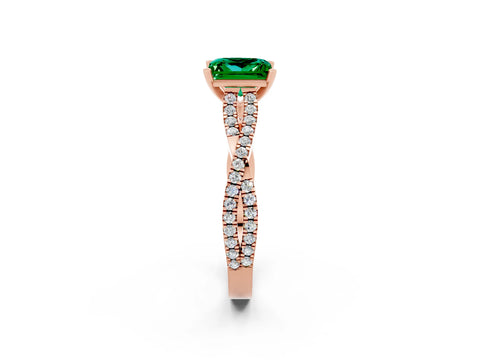 Rose gold Princess Cut Emerald Solitaire Engagement Ring with Twisted Pavé Band and Four-Prong Setting_14