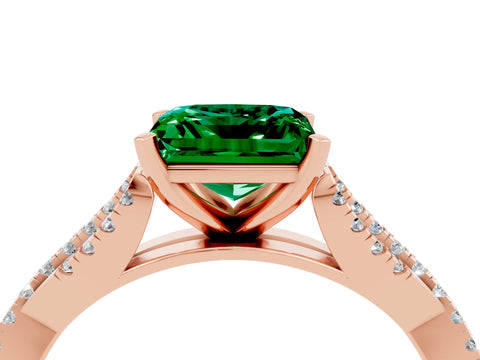 Rose gold Princess Cut Emerald Solitaire Engagement Ring with Twisted Pavé Band and Four-Prong Setting_16