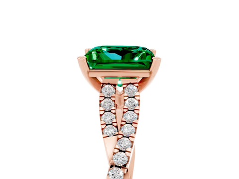 Rose gold Princess Cut Emerald Solitaire Engagement Ring with Twisted Pavé Band and Four-Prong Setting_17