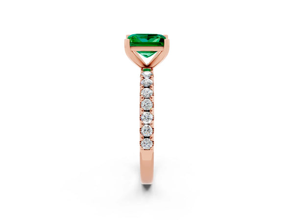 Rose gold Princess Cut Emerald Solitaire Pavé Band with Four-Prong Setting
