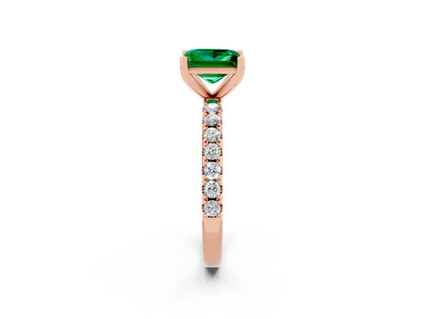 Rose gold Princess Cut Emerald Solitaire Pavé Band with Four-Prong Setting_2