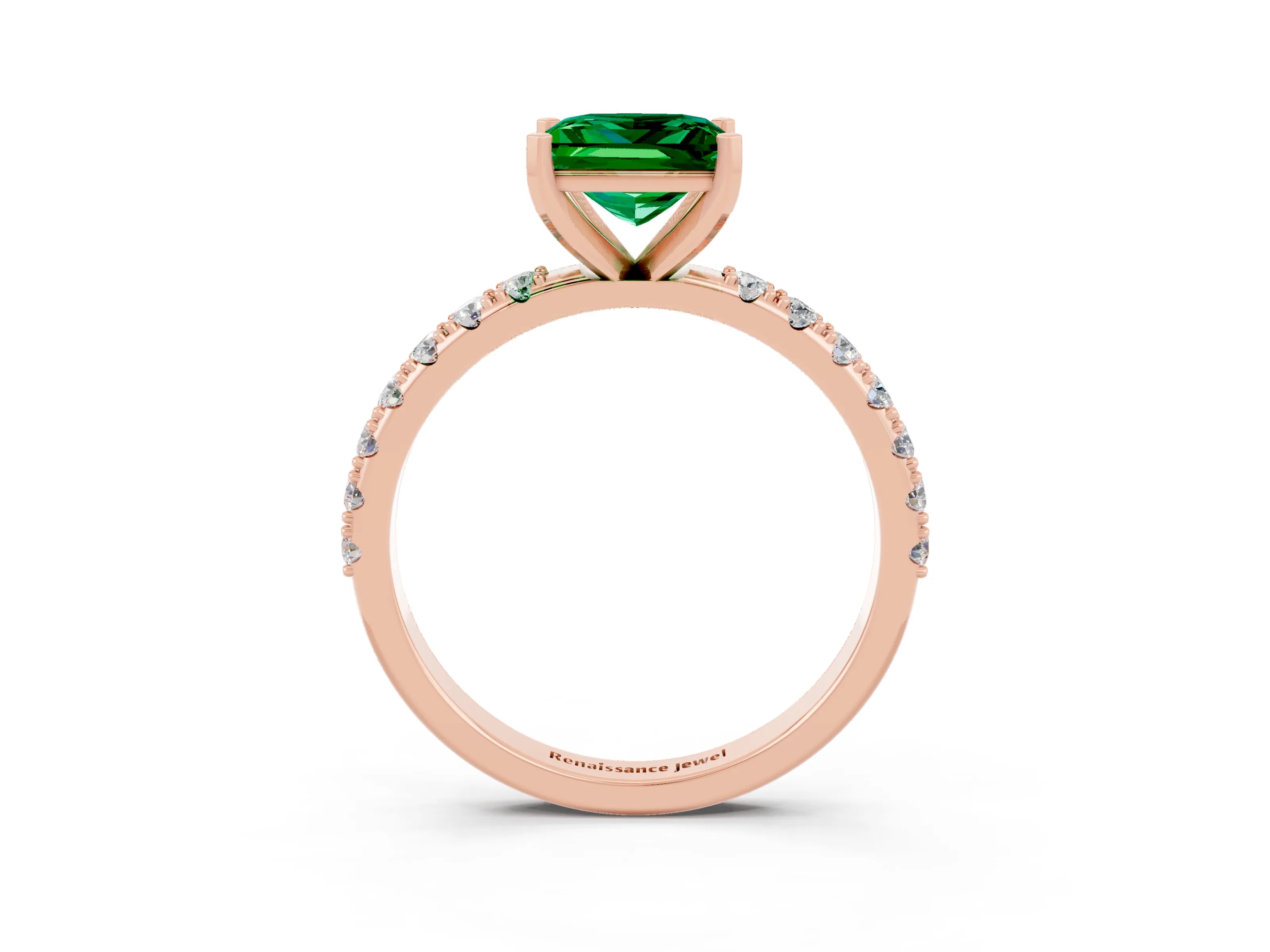 Rose gold Princess Cut Emerald Solitaire Pavé Band with Four-Prong Setting_3