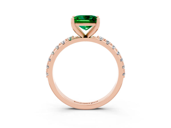 Rose gold Princess Cut Emerald Solitaire Pavé Band with Four-Prong Setting