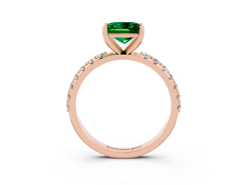 Rose gold Princess Cut Emerald Solitaire Pavé Band with Four-Prong Setting_3