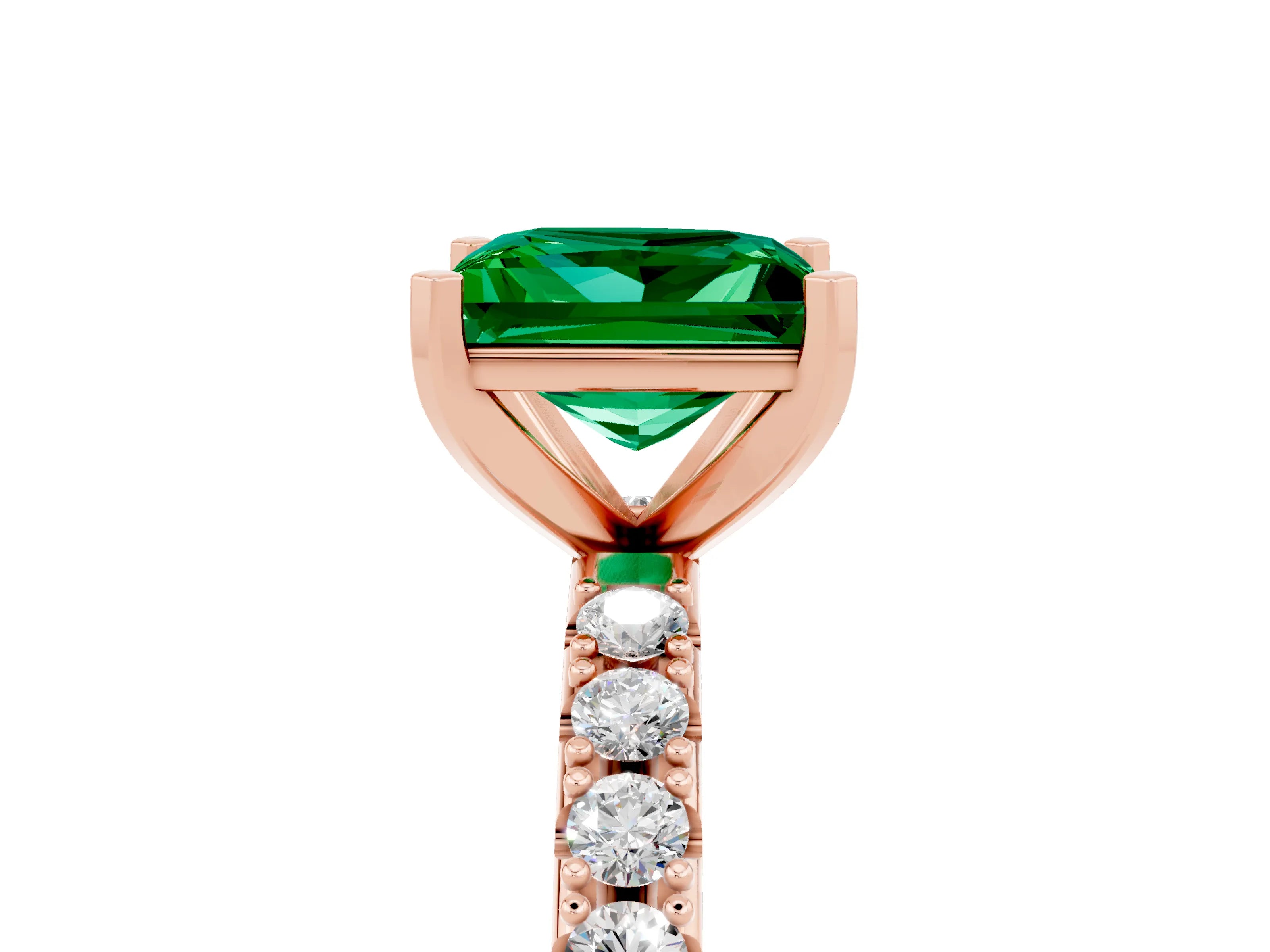 Rose gold Princess Cut Emerald Solitaire Pavé Band with Four-Prong Setting_5