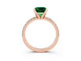 Rose gold Princess Cut Emerald Solitaire Pavé Engagement Ring with Round Band and Prong Setting_15