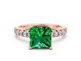 Rose gold Princess Cut Emerald Solitaire Pavé Engagement Ring with Round Band and Prong Setting_66