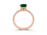 Rose gold Princess Cut Emerald Solitaire Pavé Engagement Ring with Round Band and Prong Setting_69