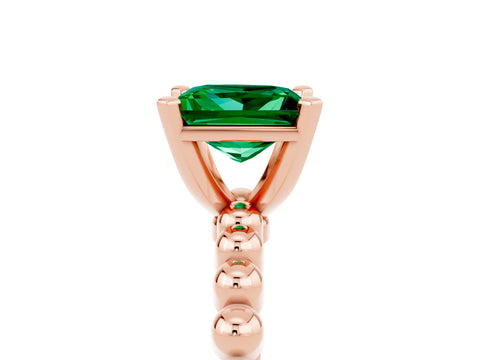 Rose gold Princess Cut Emerald Solitaire Ring with Beaded Band and Prong Setting_5