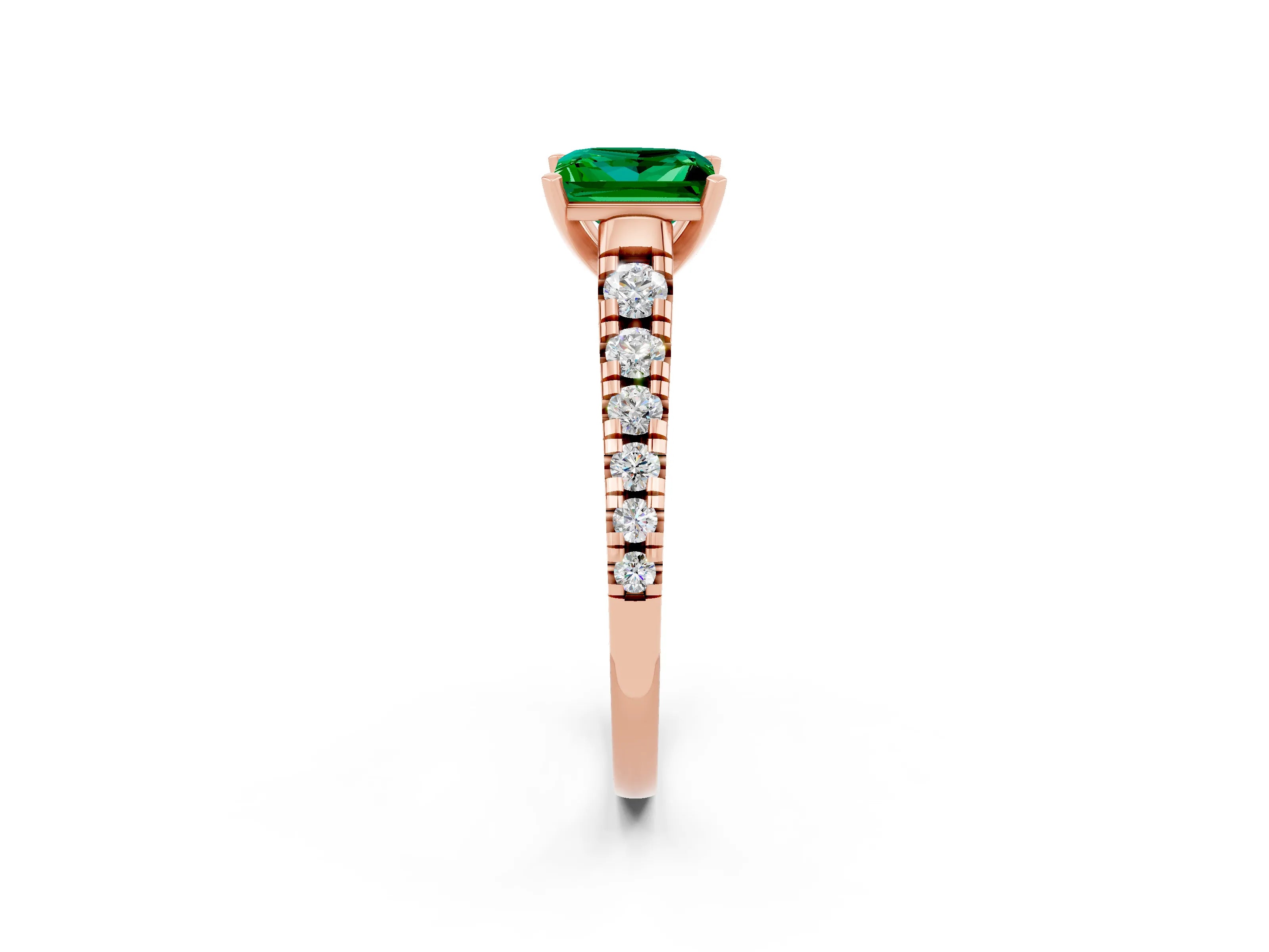 Rose gold Princess Cut Emerald Solitaire Ring with Cathedral Setting and Pavé Band_2