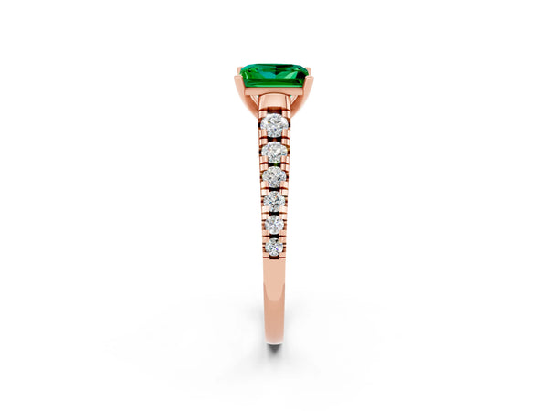 Rose gold Princess Cut Emerald Cathedral Solitaire Ring with Round  Pavé Band