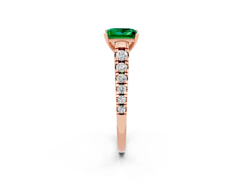 Rose gold Princess Cut Emerald Solitaire Ring with Cathedral Setting and Pavé Band_2