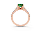 Rose gold Princess Cut Emerald Solitaire Ring with Cathedral Setting and Pavé Band_3