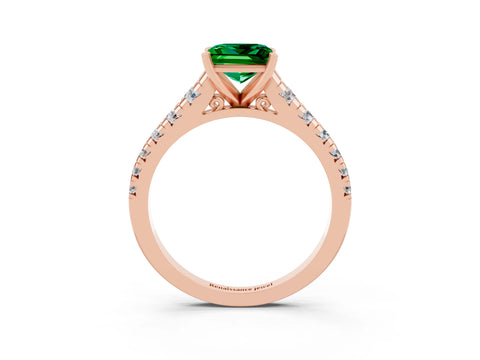 Rose gold Princess Cut Emerald Solitaire Ring with Cathedral Setting and Pavé Band_3