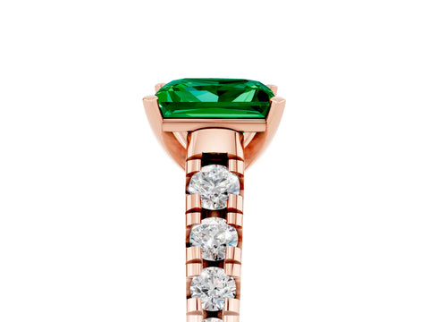 Rose gold Princess Cut Emerald Solitaire Ring with Cathedral Setting and Pavé Band_5