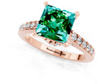 Rose gold Princess Cut Emerald Solitaire Ring with Crossover Gallery and Round  Pavé Band_13