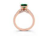 Rose gold Princess Cut Emerald Solitaire Ring with Crossover Gallery and Round  Pavé Band_15