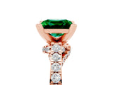 Rose gold Princess Cut Emerald Solitaire Ring with Crossover Gallery and Round  Pavé Band_17