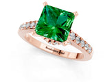 Rose gold Princess Cut Emerald Solitaire Ring with Crossover Gallery and Round  Pavé Band_37