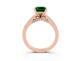 Rose gold Princess Cut Emerald Solitaire Ring with Crossover Gallery and Round  Pavé Band_39