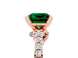 Rose gold Princess Cut Emerald Solitaire Ring with Crossover Gallery and Round  Pavé Band_41