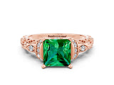 Rose gold Princess Cut Emerald Solitaire Ring with Filigree Band and Four-Prong Setting_24