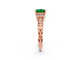 Rose gold Princess Cut Emerald Solitaire Ring with Filigree Band and Four-Prong Setting_26