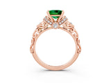 Rose gold Princess Cut Emerald Solitaire Ring with Filigree Band and Four-Prong Setting_27