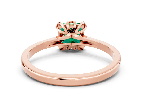 Rose gold Princess Cut Emerald Solitaire Ring with Flower Prong Setting and Classic Band