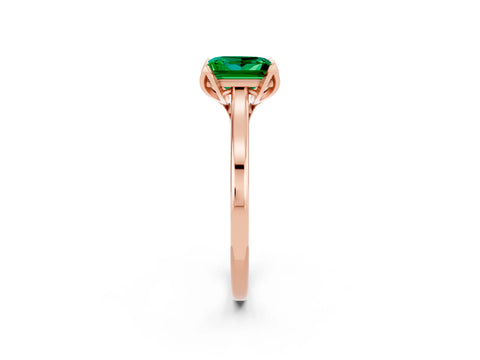 Rose gold Princess Cut Emerald Solitaire Ring with Flower Prong Setting and Classic Band_26