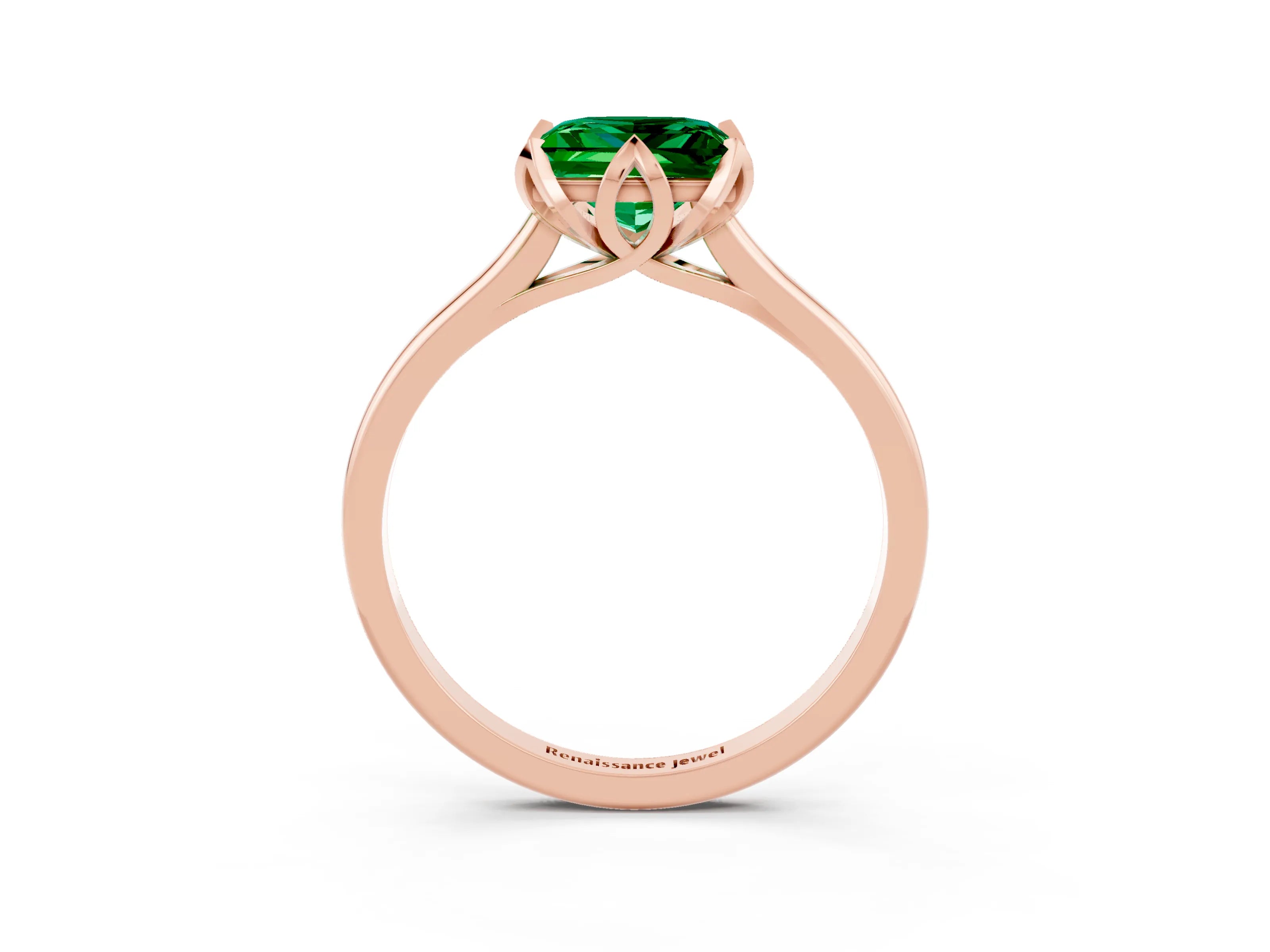 Rose gold Princess Cut Emerald Solitaire Ring with Flower Prong Setting and Classic Band_27