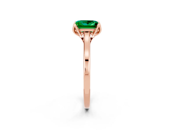 Rose gold Princess Cut Emerald Solitaire Ring with Flower Prong Setting and Classic Band