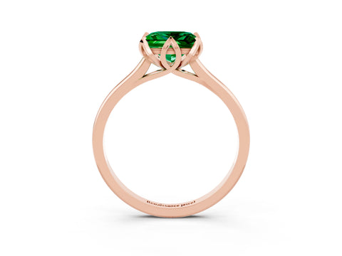 Rose gold Princess Cut Emerald Solitaire Ring with Flower Prong Setting and Classic Band_27