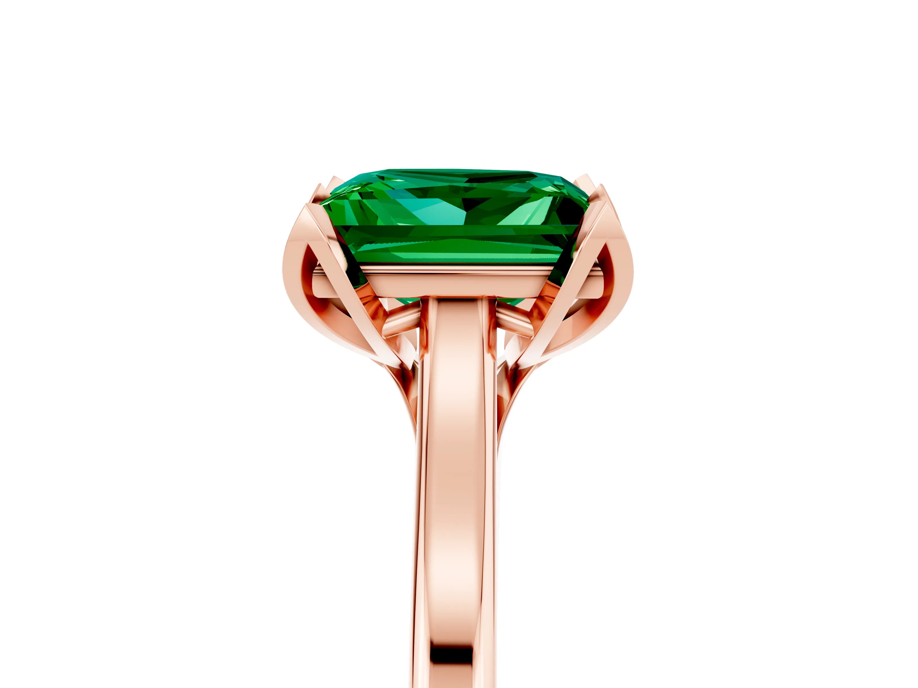 Rose gold Princess Cut Emerald Solitaire Ring with Flower Prong Setting and Classic Band_29