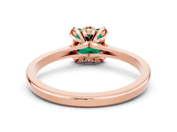 Rose gold Princess Cut Emerald Solitaire Ring with Flower Prong Setting and Classic Band