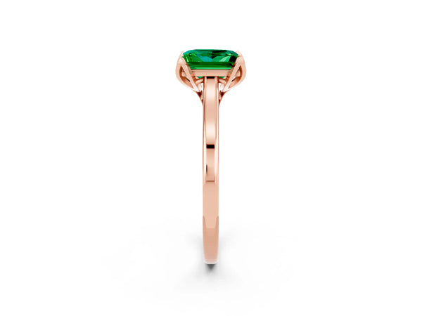 Rose gold Princess Cut Emerald Solitaire Ring with Flower Prong Setting and Classic Band