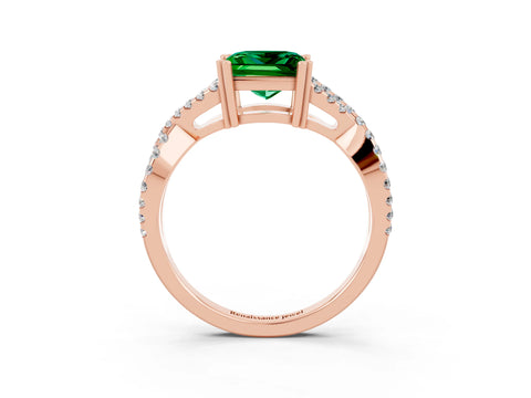 Rose gold Princess Cut Emerald Solitaire Ring with Four-Prong Setting and Twisted Pavé Band_3