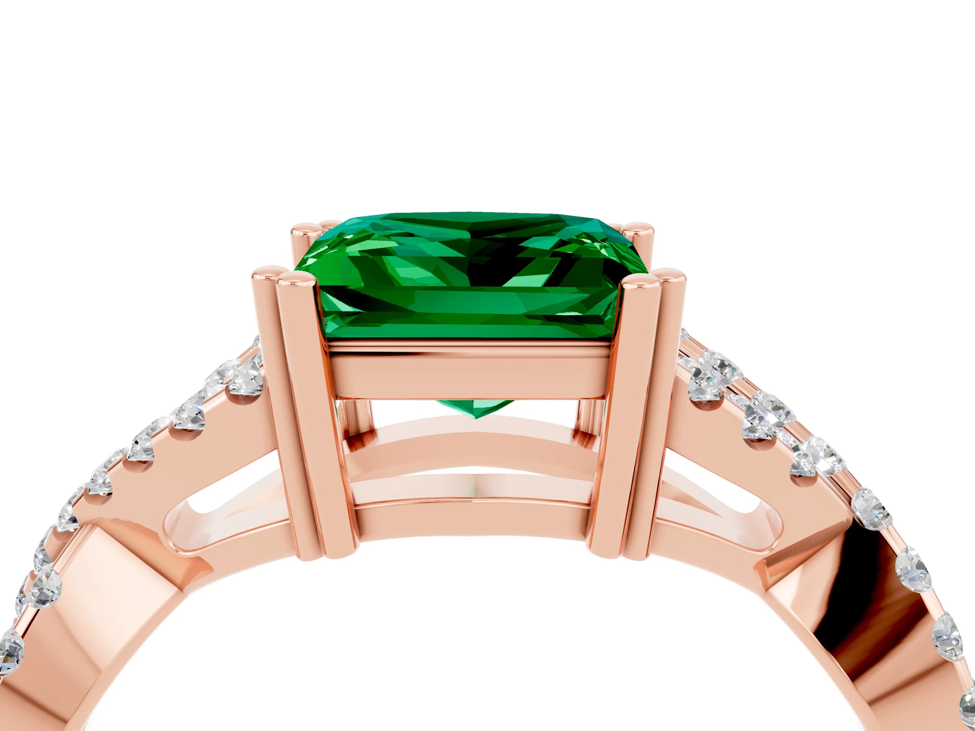 Rose gold Princess Cut Emerald Solitaire Ring with Four-Prong Setting and Twisted Pavé Band_4