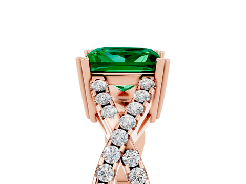 Rose gold Princess Cut Emerald Solitaire Ring with Four-Prong Setting and Twisted Pavé Band_5