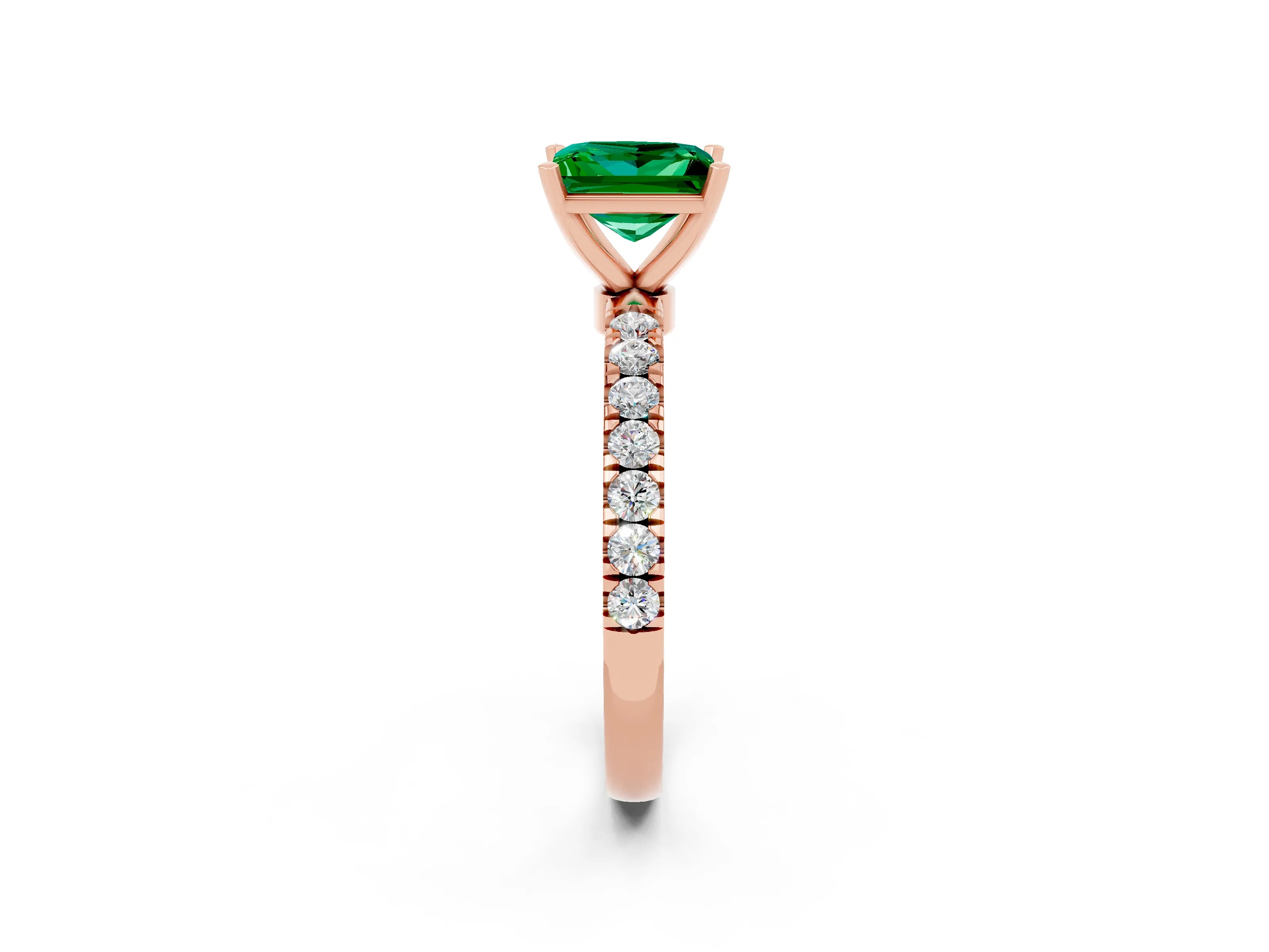 Rose gold Princess Cut Emerald Solitaire Ring with Pavé Accents and Four-Prong Setting_2