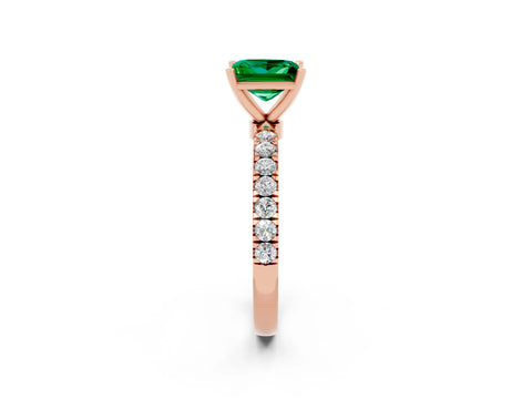 Rose gold Princess Cut Emerald Solitaire Ring with Pavé Accents and Four-Prong Setting_2