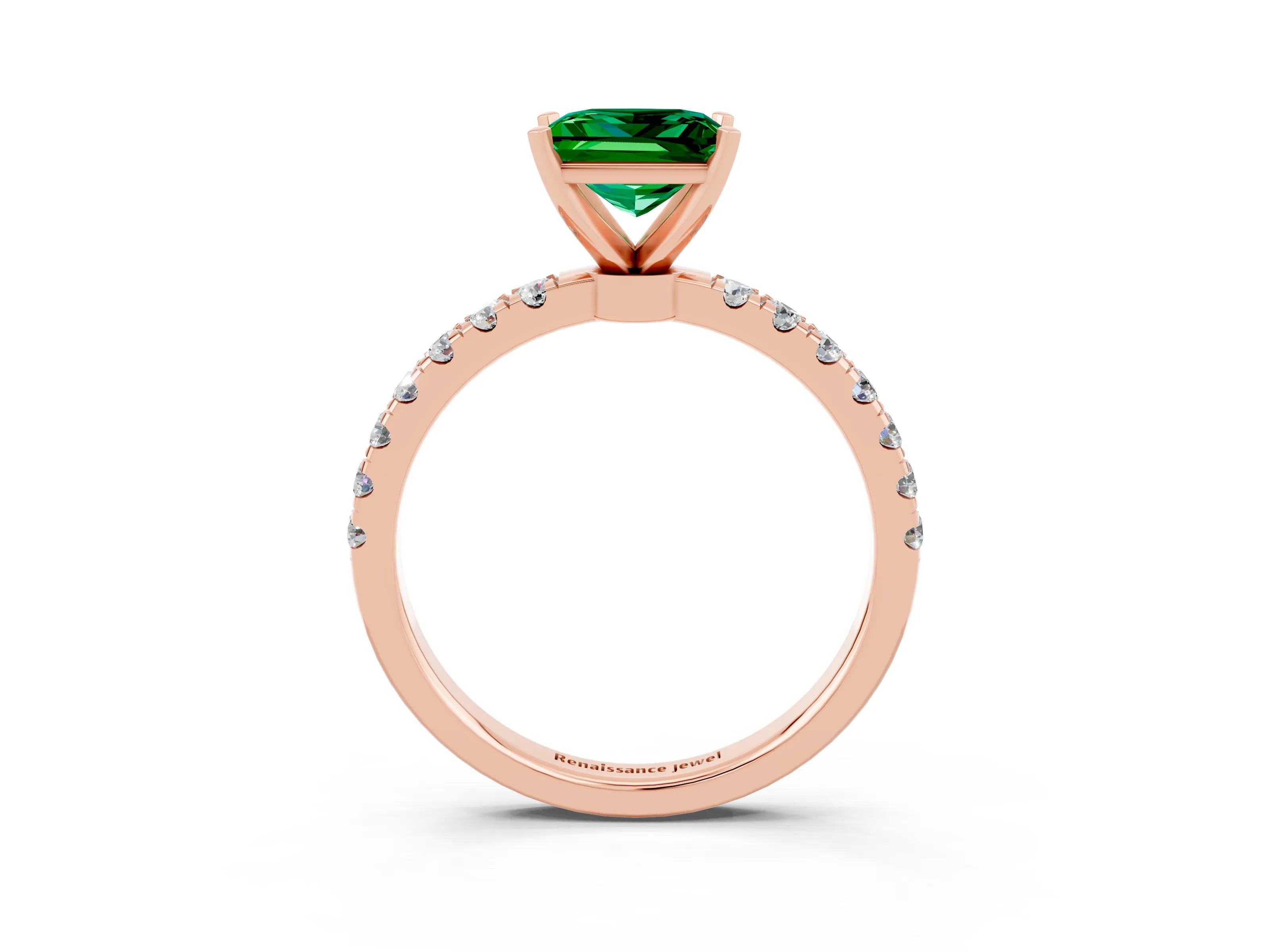 Rose gold Princess Cut Emerald Solitaire Ring with Pavé Accents and Four-Prong Setting_3