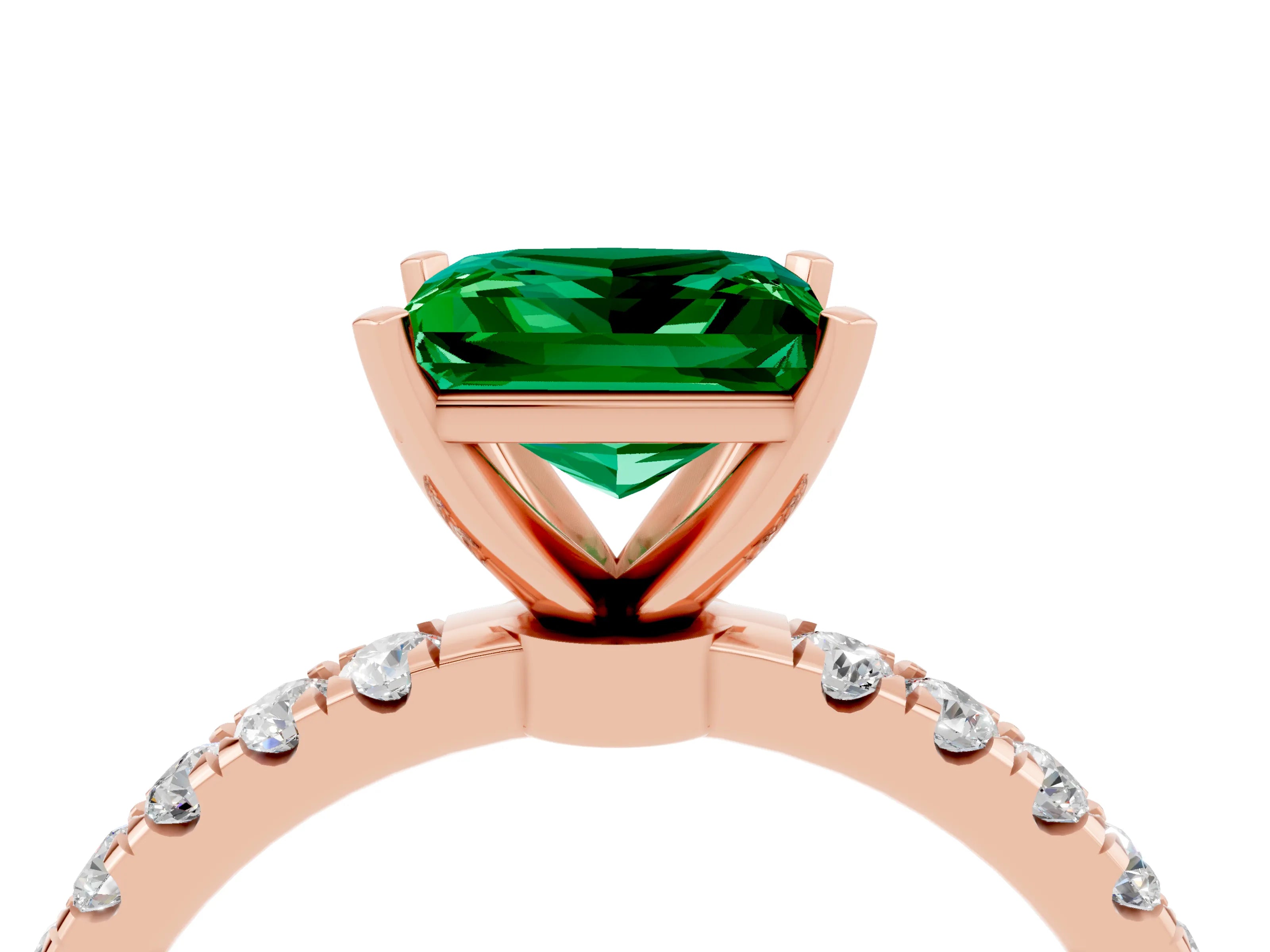 Rose gold Princess Cut Emerald Solitaire Ring with Pavé Accents and Four-Prong Setting_4