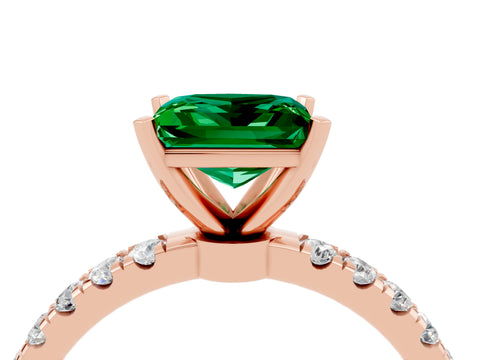 Rose gold Princess Cut Emerald Solitaire Ring with Pavé Accents and Four-Prong Setting_4