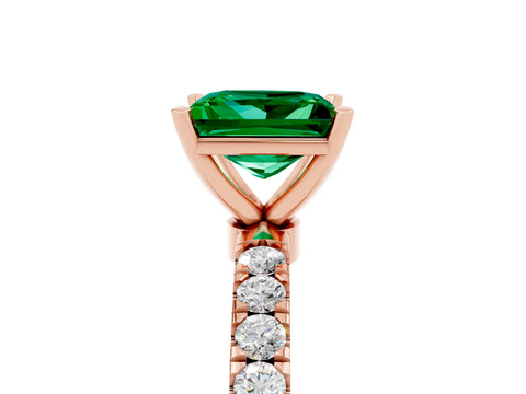 Rose gold Princess Cut Emerald Solitaire Ring with Pavé Accents and Four-Prong Setting_5