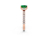 Rose gold Princess Cut Emerald Solitaire Ring with Pavé Band and Four-Prong Setting_14